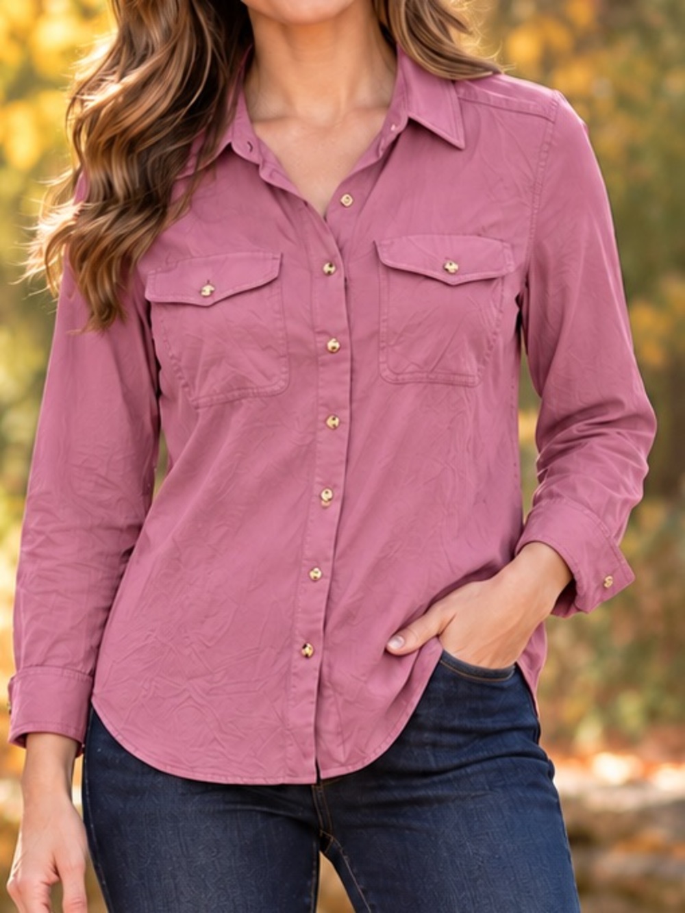 Chico’s-Mauve Button-Down Top – Size 0 (Small)